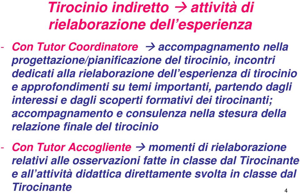 dagli scoperti formativi dei tirocinanti; accompagnamento e consulenza nella stesura della relazione finale del tirocinio - Con Tutor Accogliente