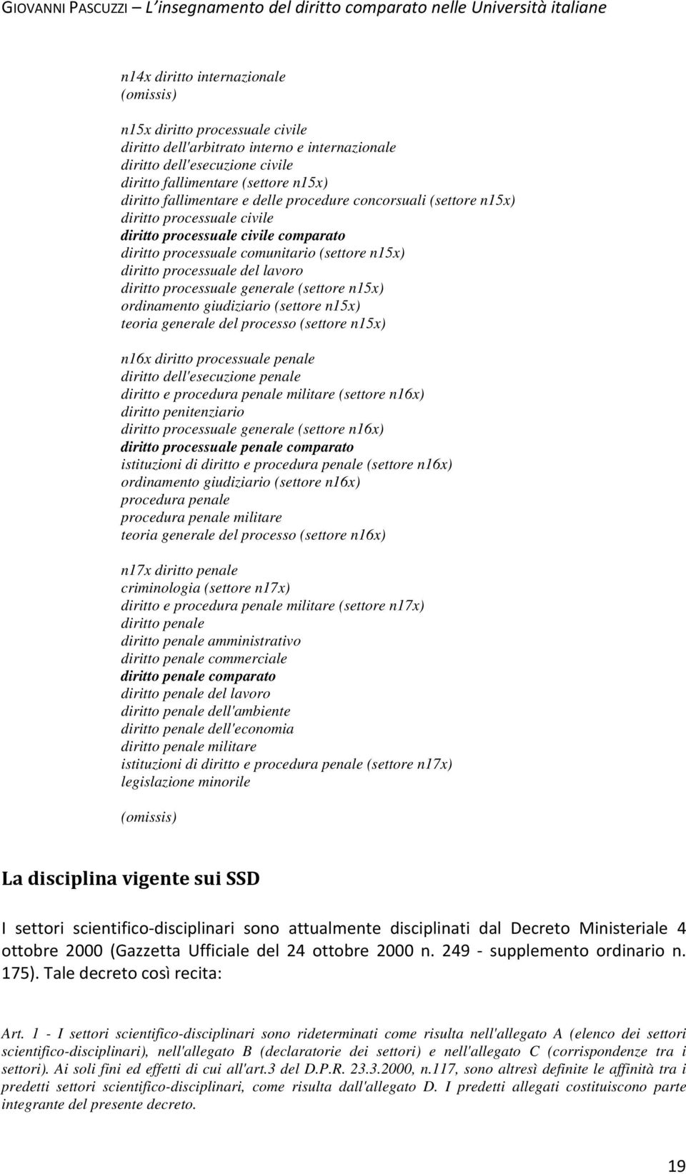 diritto processuale generale (settore n15x) ordinamento giudiziario (settore n15x) teoria generale del processo (settore n15x) n16x diritto processuale penale diritto dell'esecuzione penale diritto e