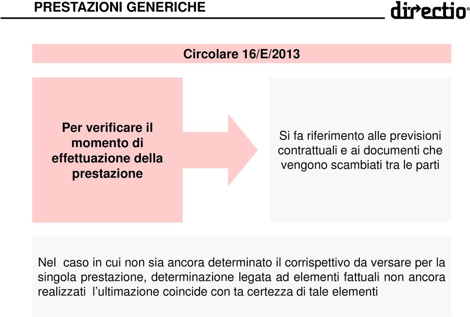 caso in cui non sia ancora determinato il corrispettivo da versare per la singola prestazione,