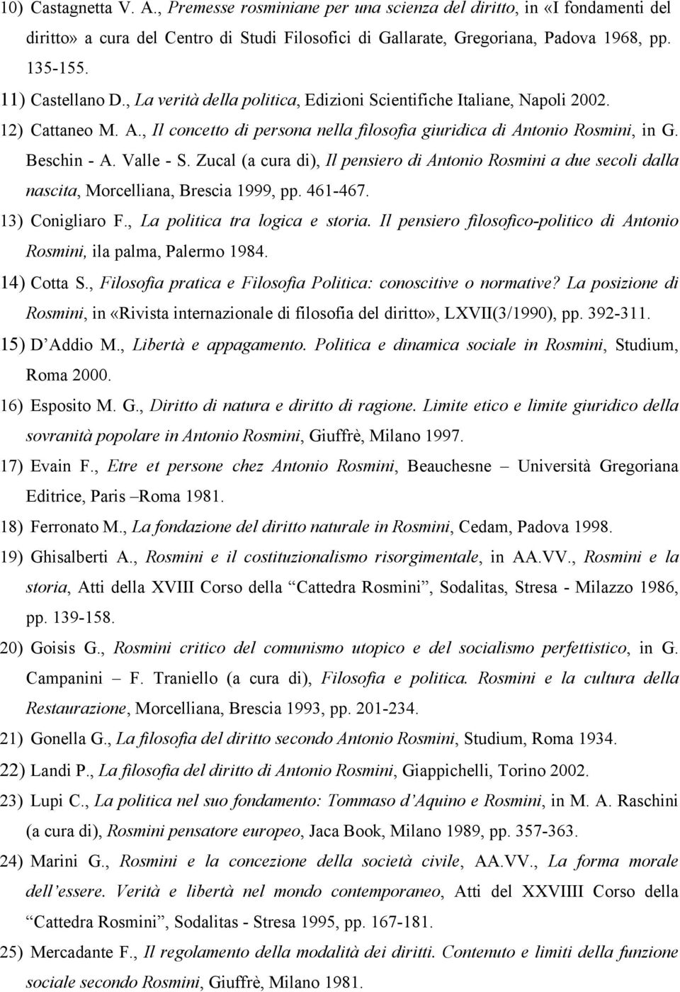 Valle - S. Zucal (a cura di), Il pensiero di Antonio Rosmini a due secoli dalla nascita, Morcelliana, Brescia 1999, pp. 461-467. 13) Conigliaro F., La politica tra logica e storia.