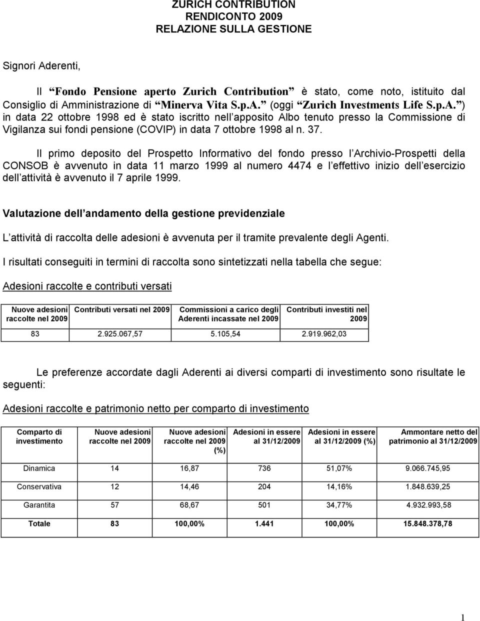 37. Il primo deposito del Prospetto Informativo del fondo presso l Archivio-Prospetti della CONSOB è avvenuto in data 11 marzo 1999 al numero 4474 e l effettivo inizio dell esercizio dell attività è