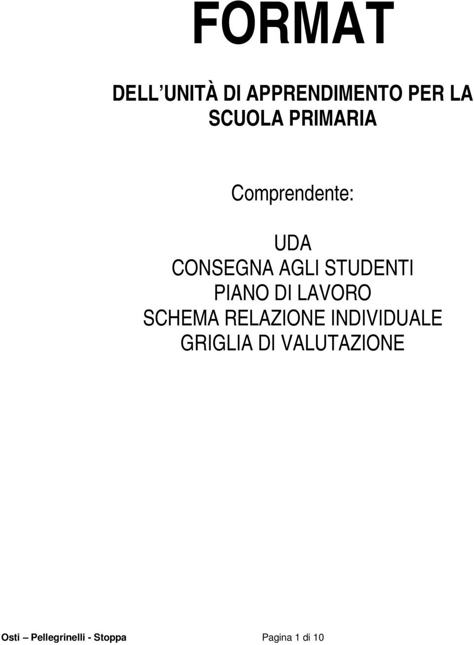 PIANO DI LAVORO SCHEMA RELAZIONE INDIVIDUALE