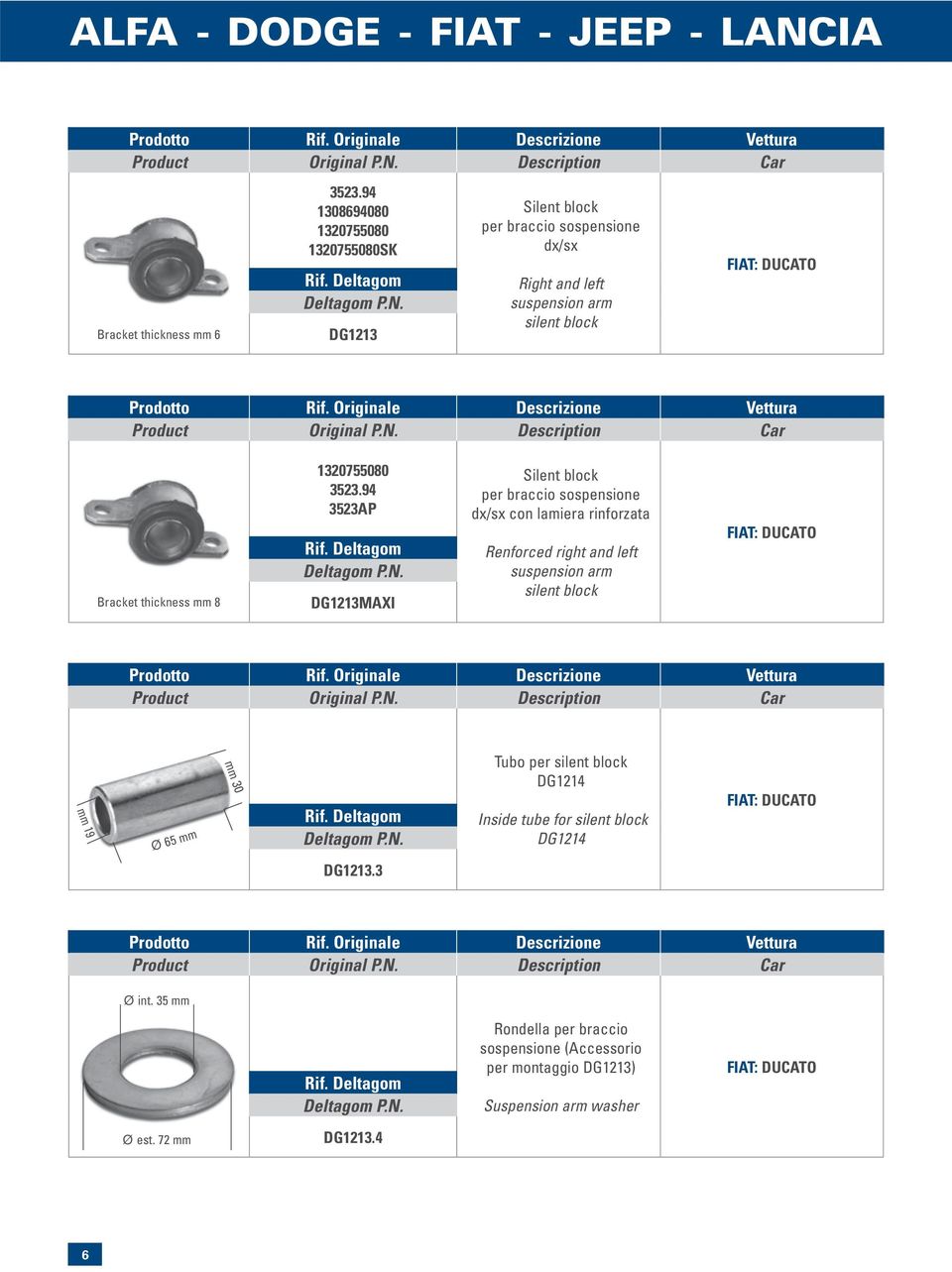 94 3523AP DG1213MAXI con lamiera rinforzata Renforced right and left FIAT: DUCATO mm 19 Ø 65 mm mm 30 Tubo