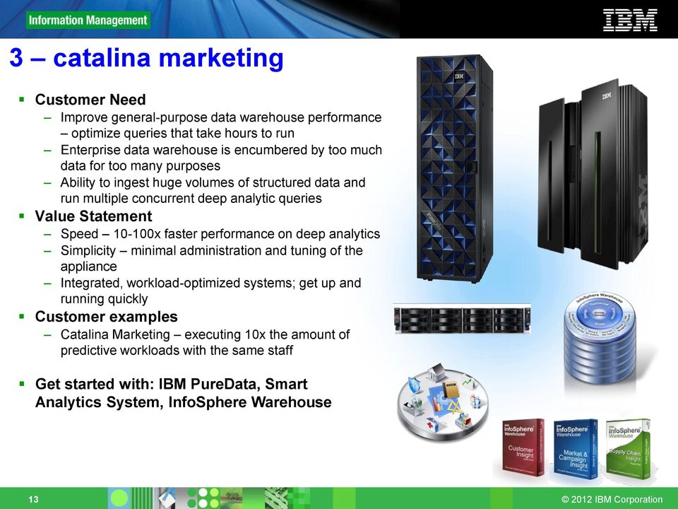 faster performance on deep analytics Simplicity minimal administration and tuning of the appliance Integrated, workload-optimized systems; get up and running quickly