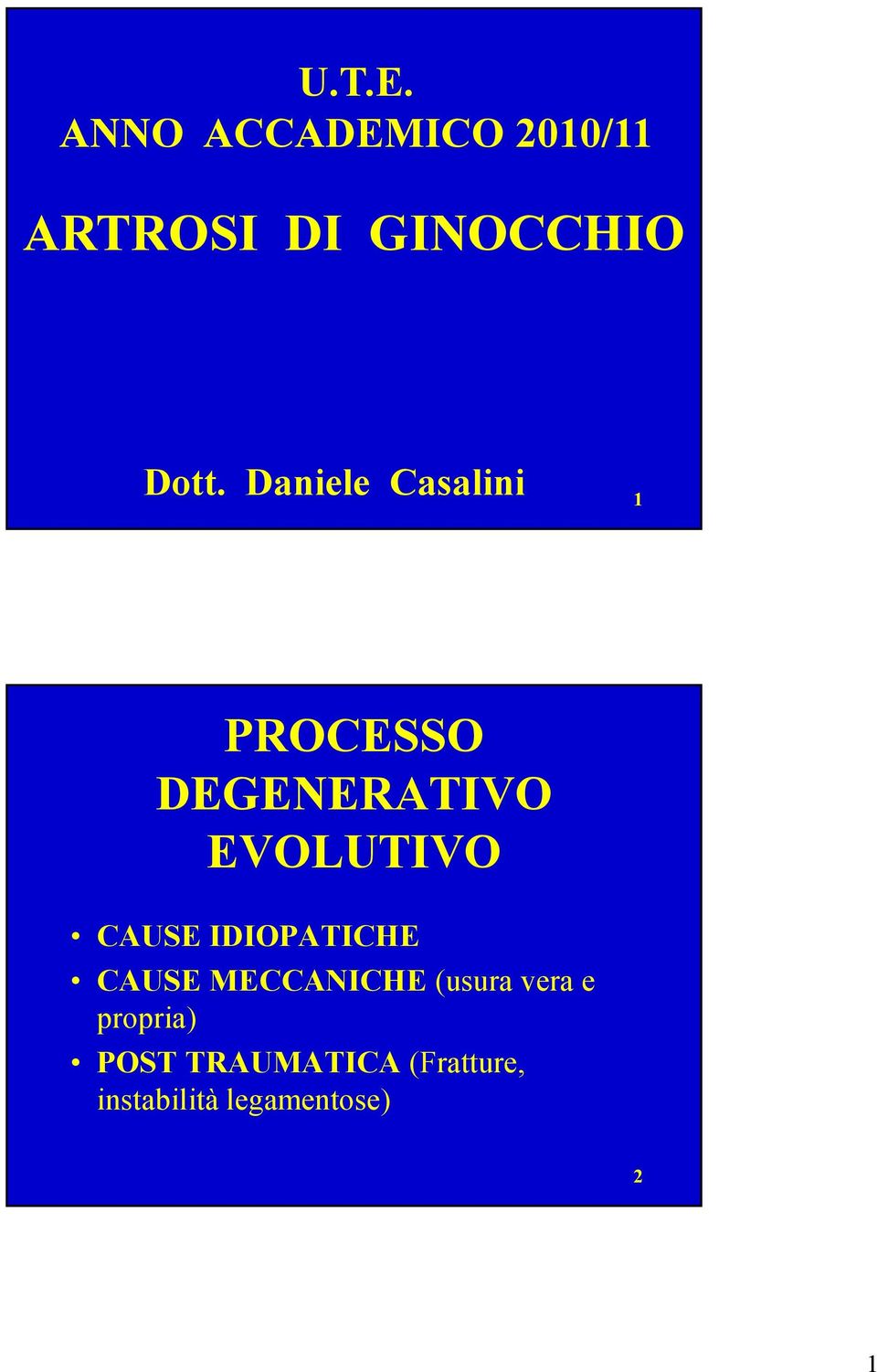 Daniele Casalini 1 PROCESSO DEGENERATIVO EVOLUTIVO