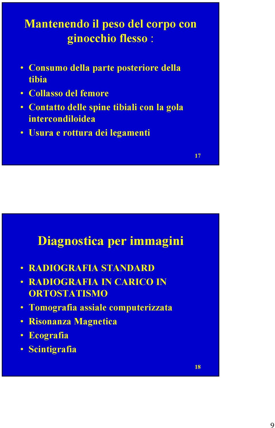 rottura dei legamenti 17 Diagnostica per immagini RADIOGRAFIA STANDARD RADIOGRAFIA IN CARICO