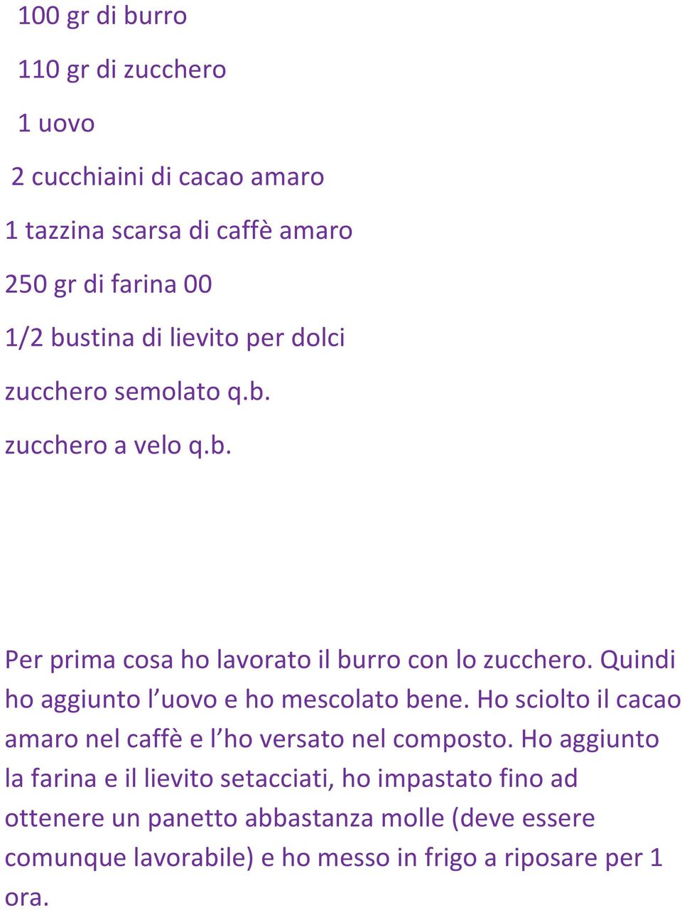 Quindi ho aggiunto l uovo e ho mescolato bene. Ho sciolto il cacao amaro nel caffè e l ho versato nel composto.