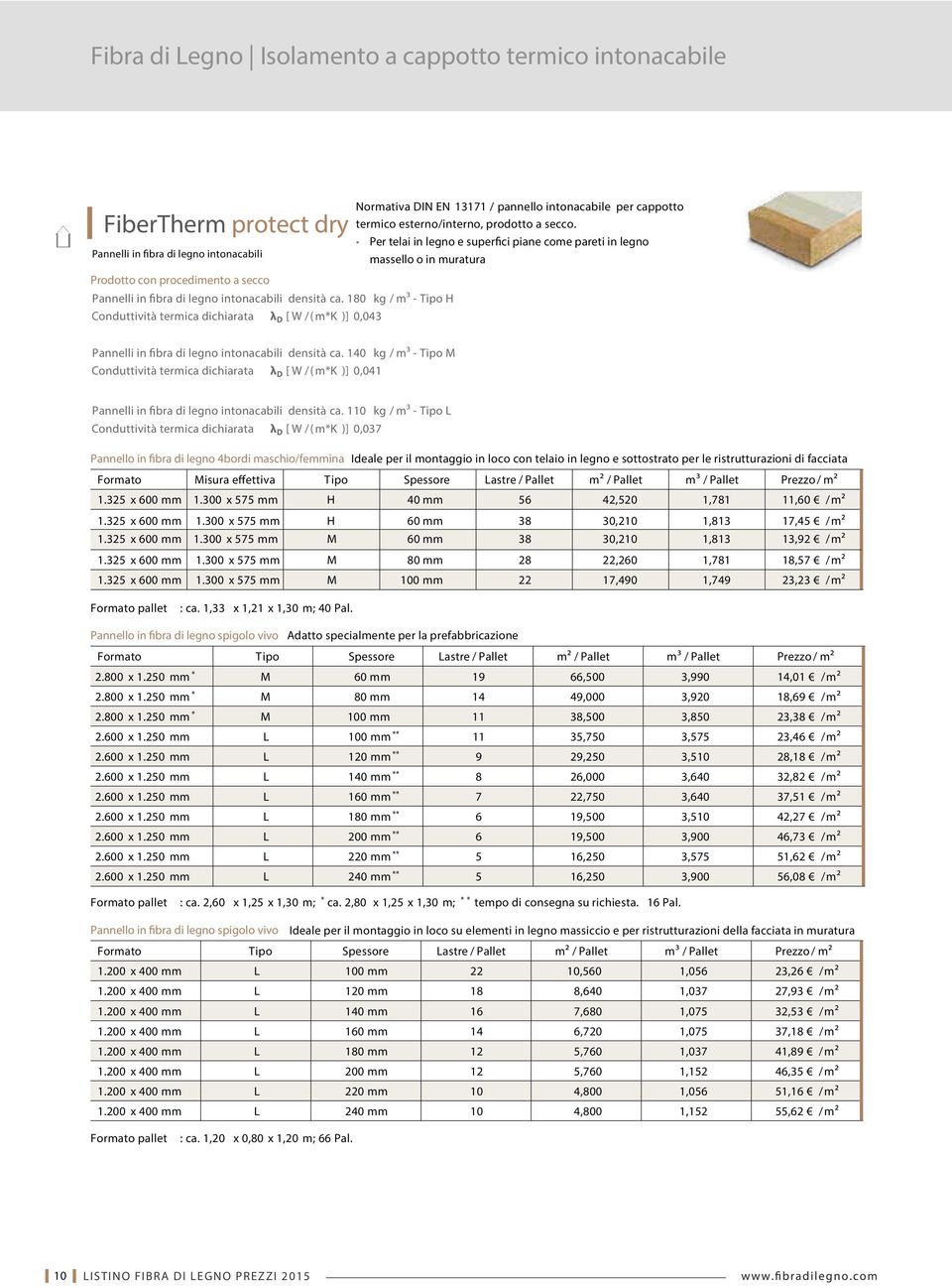 180 kg / m³ - Tipo H Conduttività termica dichiarata λ D [ W / ( m*k )] 0,043 Normativa DIN EN 13171 / pannello intonacabile per cappotto termico esterno/interno, prodotto a secco.