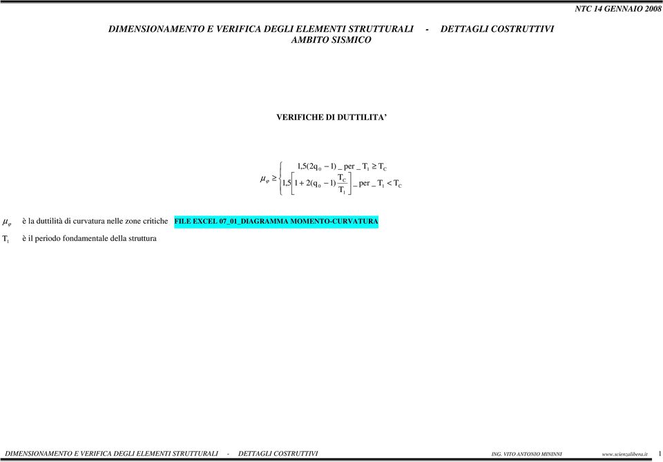 nelle zone critiche FILE EXCEL 07_01_DIGRMM MOMENO-CURVUR 1 è il periodo fondamentale della struttura