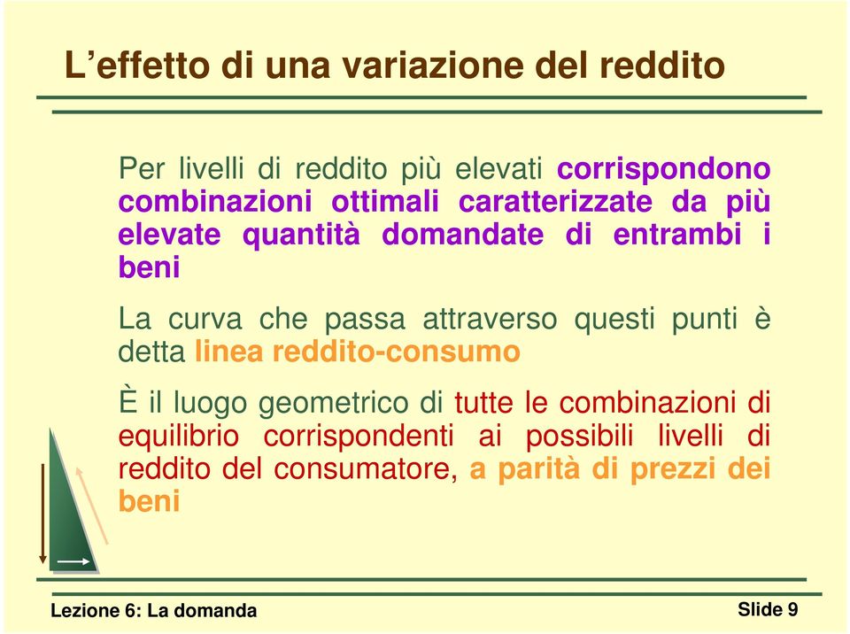 questi punti è detta linea reddito-consumo È il luogo geometrico di tutte le combinazioni di equilibrio