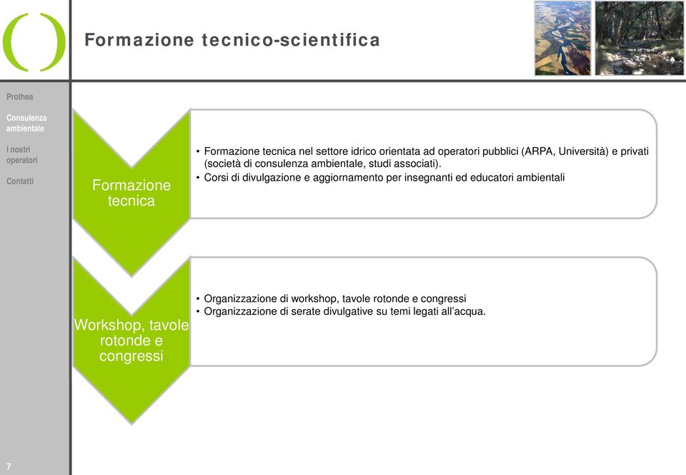 Corsi di divulgazione e aggiornamento per insegnanti ed educatori ambientali Workshop, tavole rotonde e