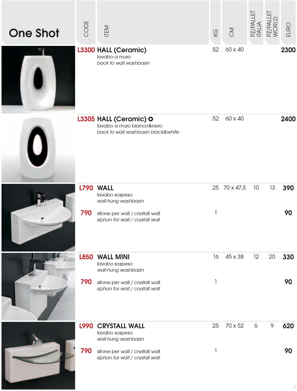 wall / crystall wall 90 L850 WALL MINI lavabo sospeso wall-hung washbasin 6 45 x 38 2 20 330 790 sifone per wall / crystall wall siphon for wall /