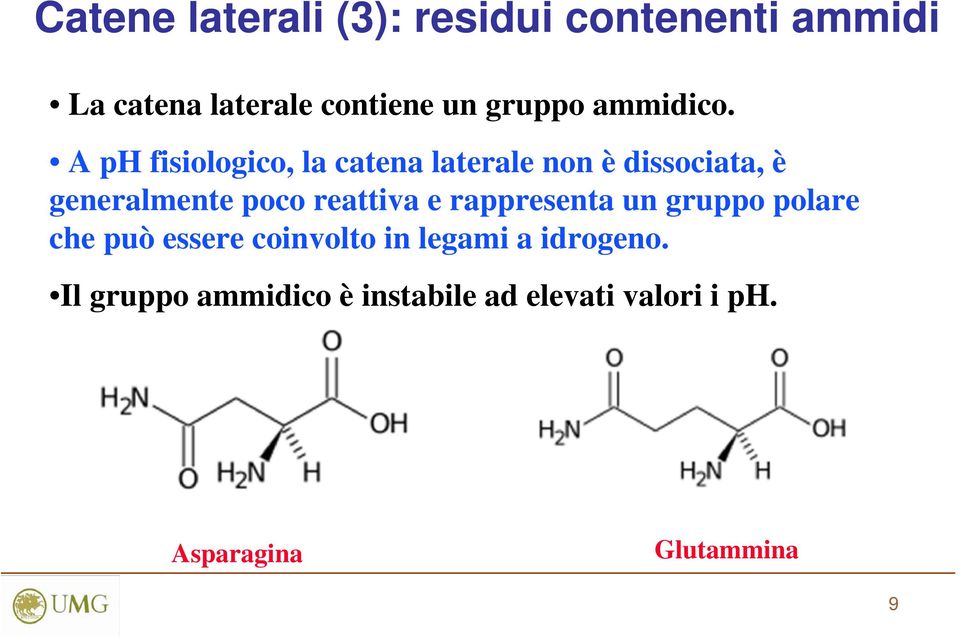 A ph fisiologico, la catena laterale non è dissociata, è generalmente poco reattiva