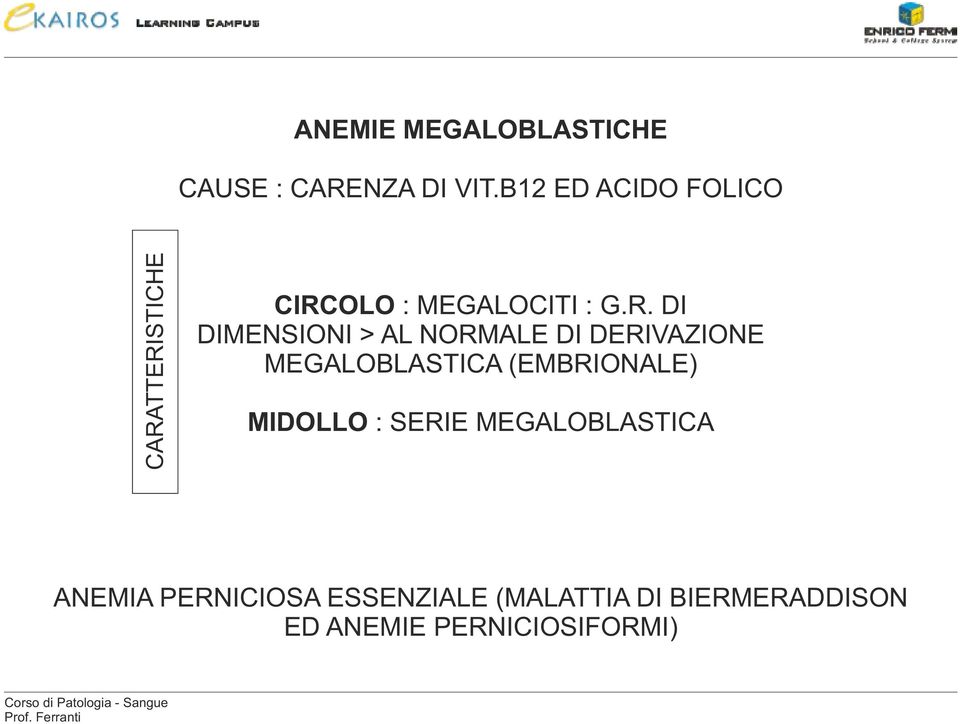 TTERISTICHE CIRCOLO : MEGALOCITI : G.R. DI DIMENSIONI > AL NORMALE DI