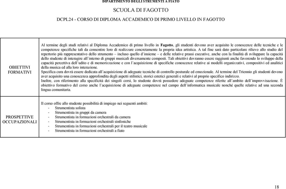 A tal fine sarà dato particolare rilievo allo studio del o più rappresentativo dello strumento incluso quello d insieme e delle relative prassi esecutive, anche con la finalità di sviluppare la