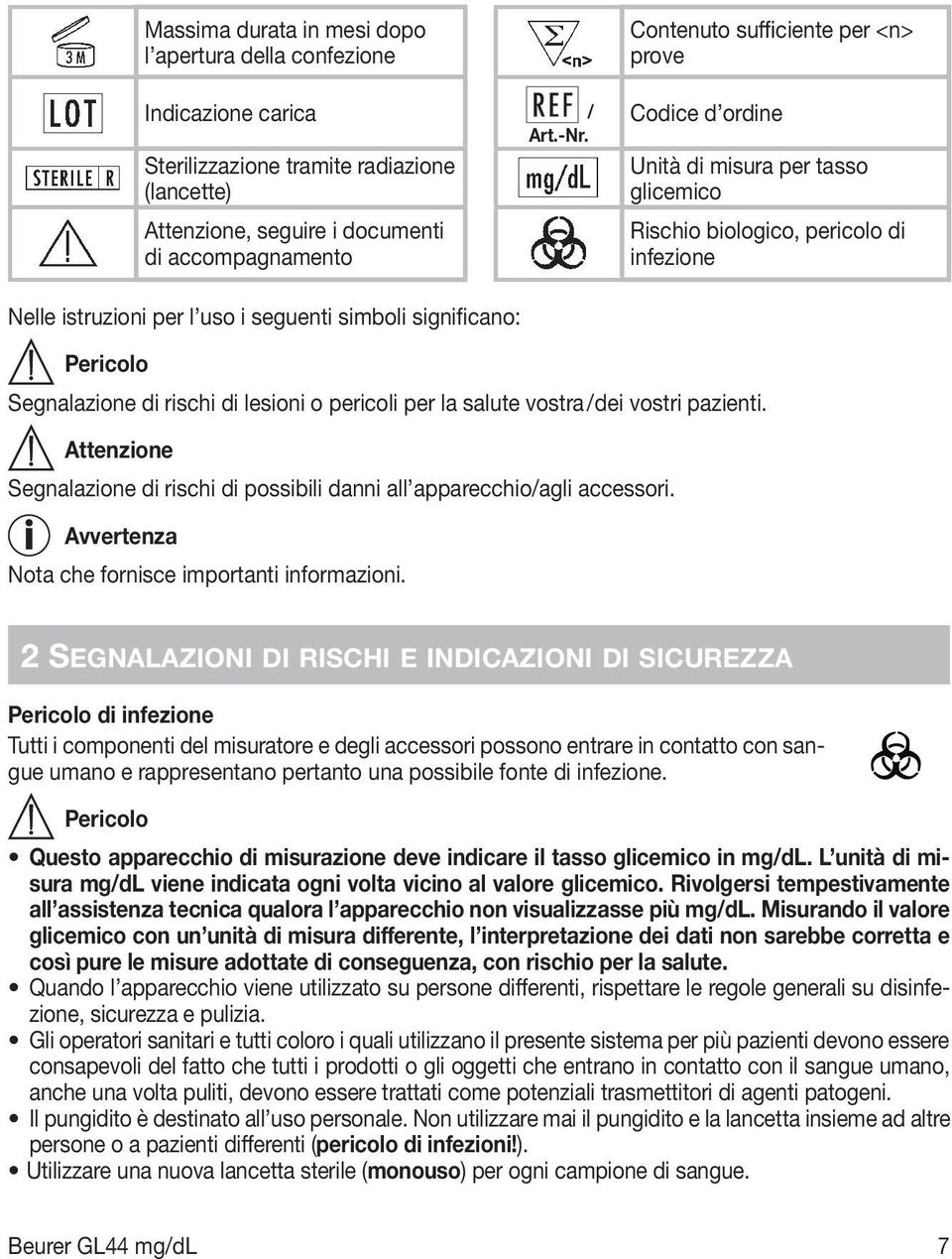 biologico, pericolo di infezione Nelle istruzioni per l uso i seguenti simboli significano: Pericolo Segnalazione di rischi di lesioni o pericoli per la salute vostra / dei vostri pazienti.