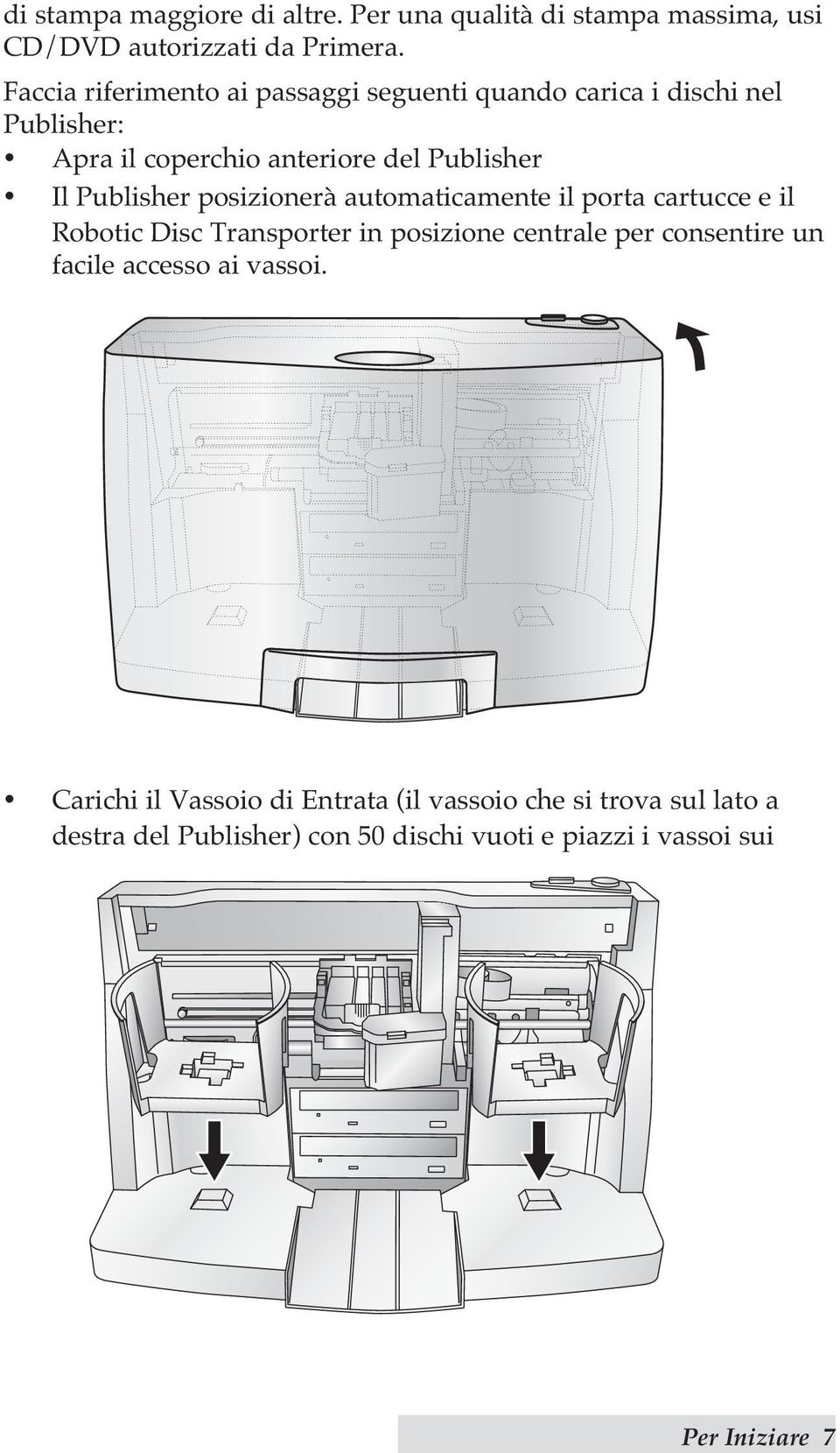 Publisher posizionerà automaticamente il porta cartucce e il Robotic Disc Transporter in posizione centrale per consentire un