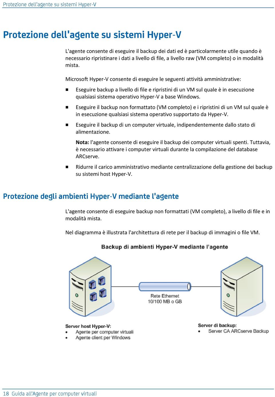 Microsoft Hyper-V consente di eseguire le seguenti attività amministrative: Eseguire backup a livello di file e ripristini di un VM sul quale è in esecuzione qualsiasi sistema operativo Hyper-V a