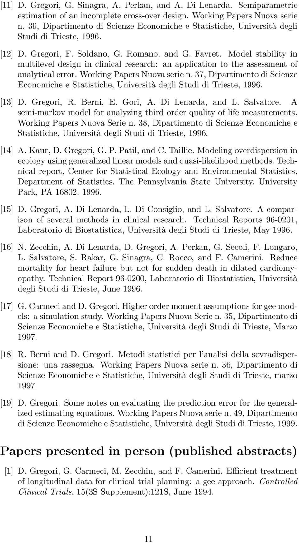 Model stability in multilevel design in clinical research: an application to the assessment of analytical error. Working Papers Nuova serie n.