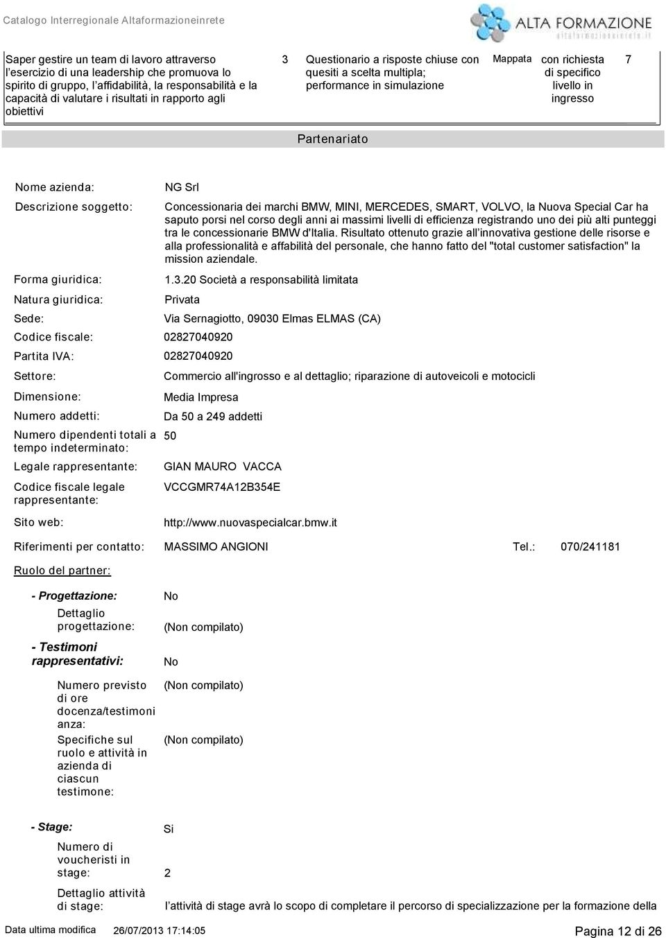 .20 Società a responsabilità limitata Privata Codice fiscale: 0282040920 Partita IVA: 0282040920 Settore: Dimensione: Numero addetti: pendenti totali a tempo indeterminato: Codice fiscale legale