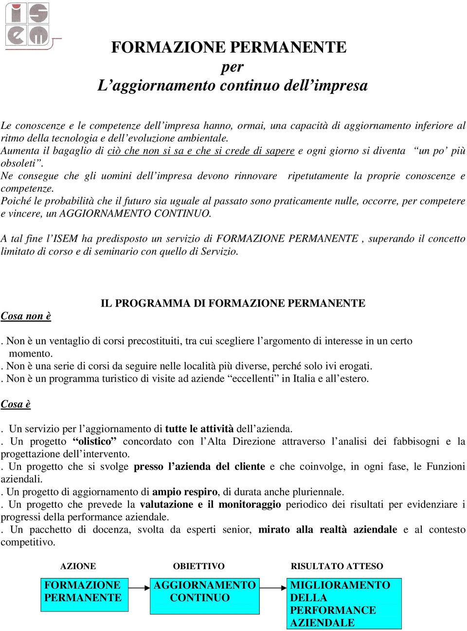 Ne consegue che gli uomini dell impresa devono rinnovare ripetutamente la proprie conoscenze e competenze.