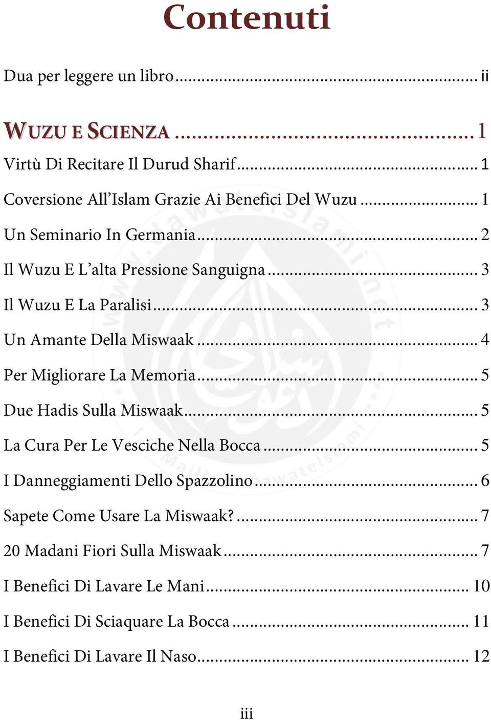 .. 4 Per Migliorare La Memoria... 5 Due Hadis Sulla Miswaak... 5 La Cura Per Le Vesciche Nella Bocca... 5 I Danneggiamenti Dello Spazzolino.