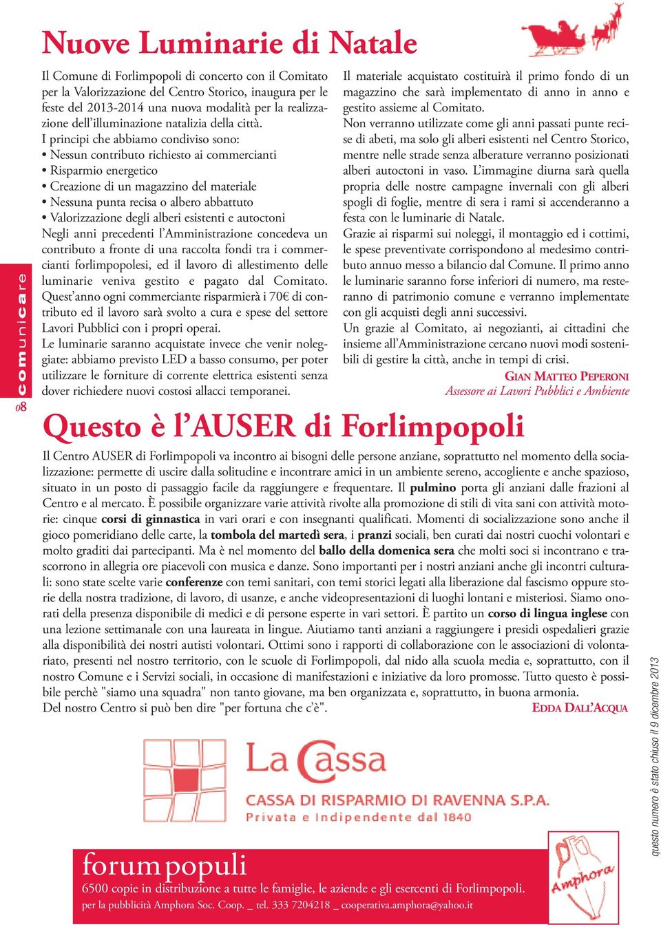 I principi che abbiamo condiviso sono: Nessun contributo richiesto ai commercianti Risparmio energetico Creazione di un magazzino del materiale Nessuna punta recisa o albero abbattuto Valorizzazione