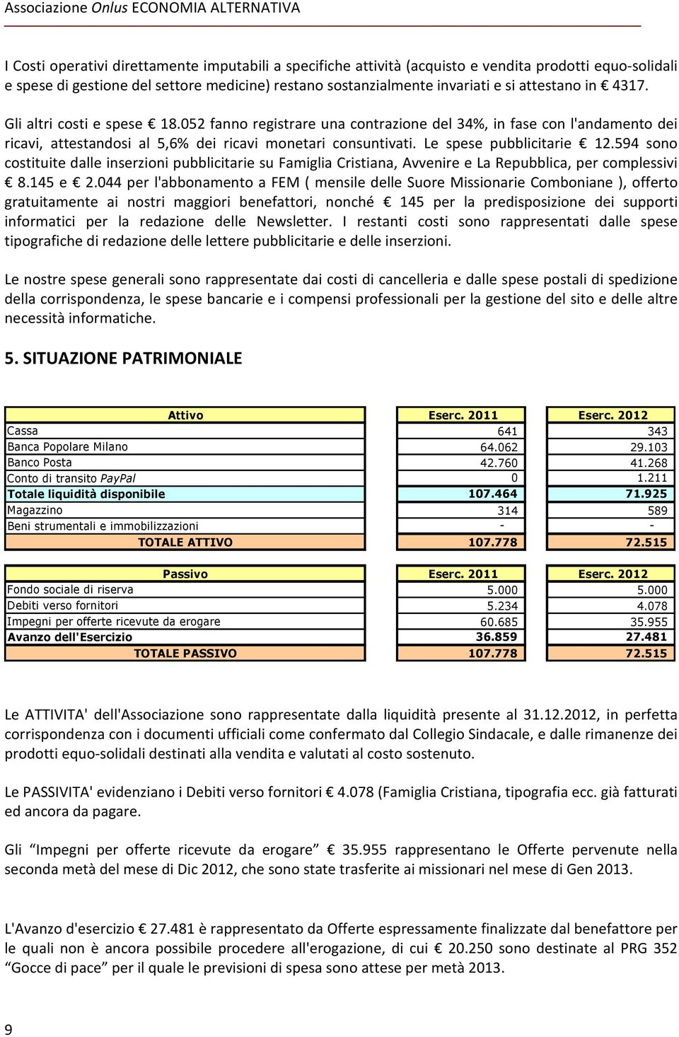 594 sono costituite dalle inserzioni pubblicitarie su Famiglia Cristiana, Avvenire e La Repubblica, per complessivi 8.145 e 2.