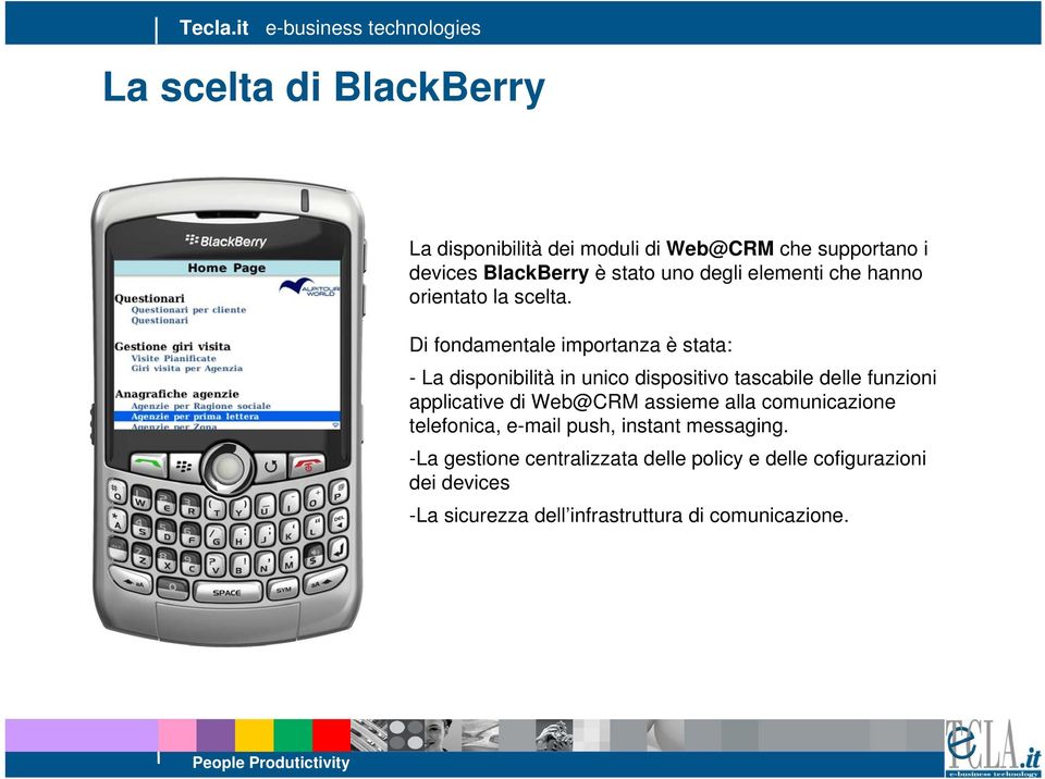 Di fondamentale importanza è stata: - La disponibilità in unico dispositivo tascabile delle funzioni applicative di