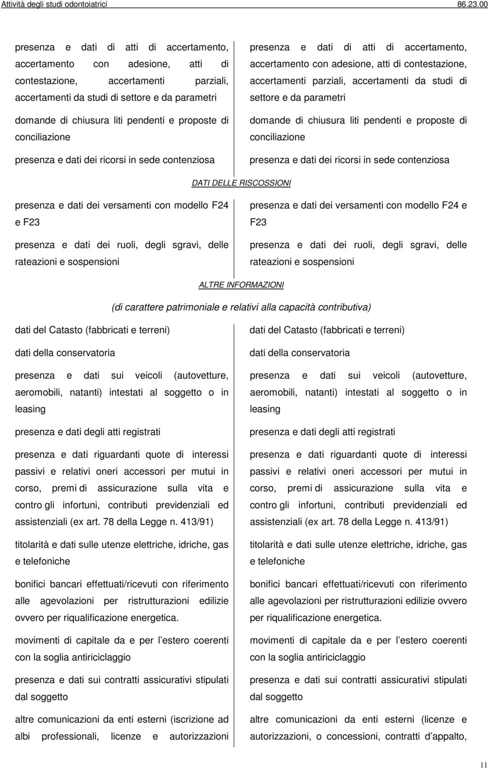 versamenti con modello F24 e F23 presenza e dati dei ruoli, degli sgravi, delle rateazioni e sospensioni presenza e dati dei versamenti con modello F24 e F23 presenza e dati dei ruoli, degli sgravi,