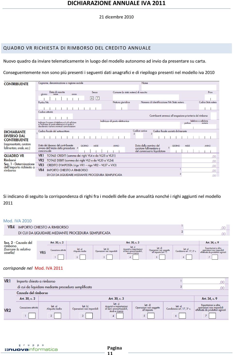 Conseguentemente non sono più presenti i seguenti dati anagrafici e di riepilogo presenti nel modello iva 2010