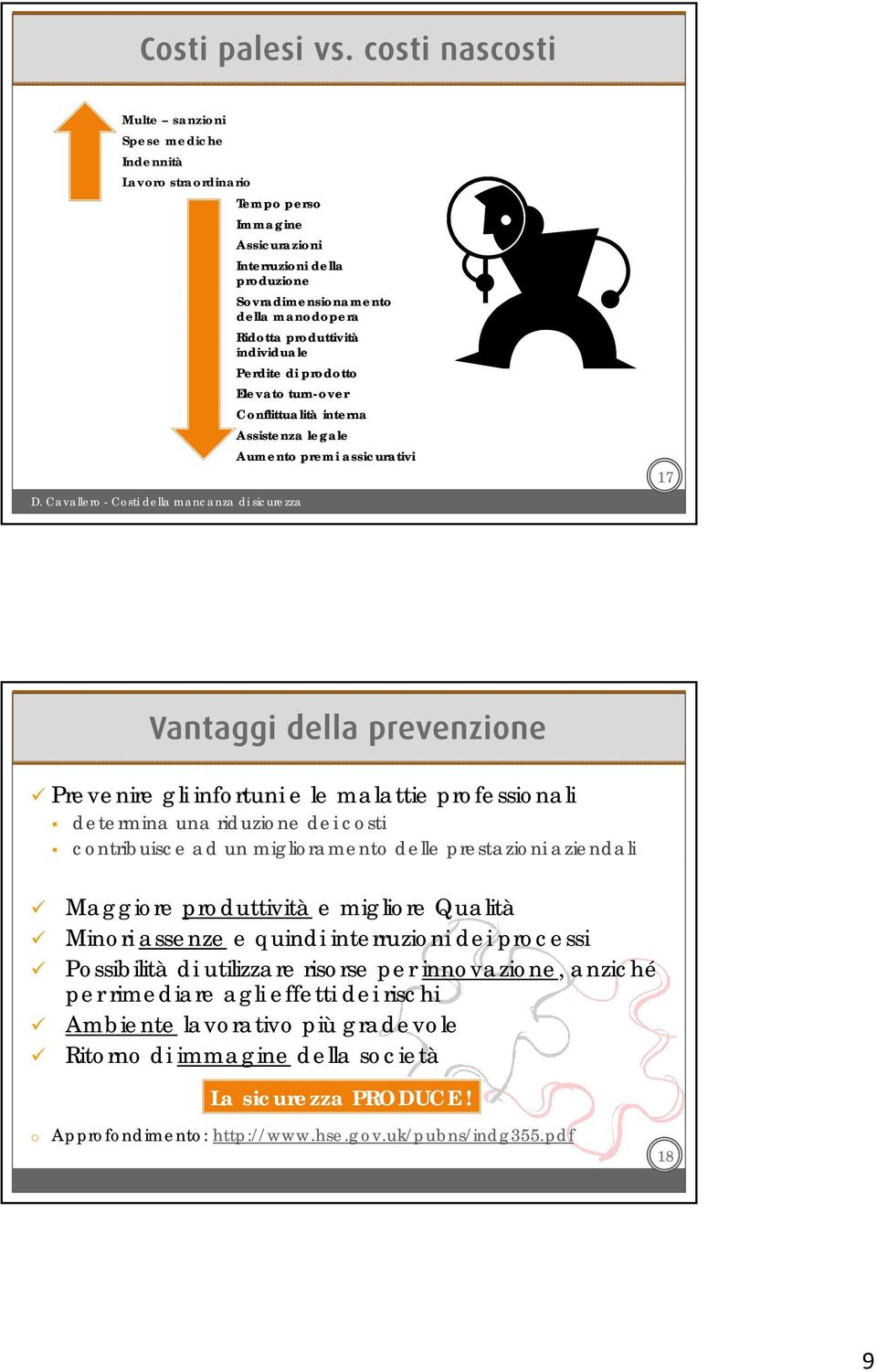 produttività individuale Perdite di prodotto Elevato turn-over Conflittualità interna Assistenza legale Aumento premi assicurativi 17 Vantaggi della prevenzione Prevenire gli infortuni e le malattie