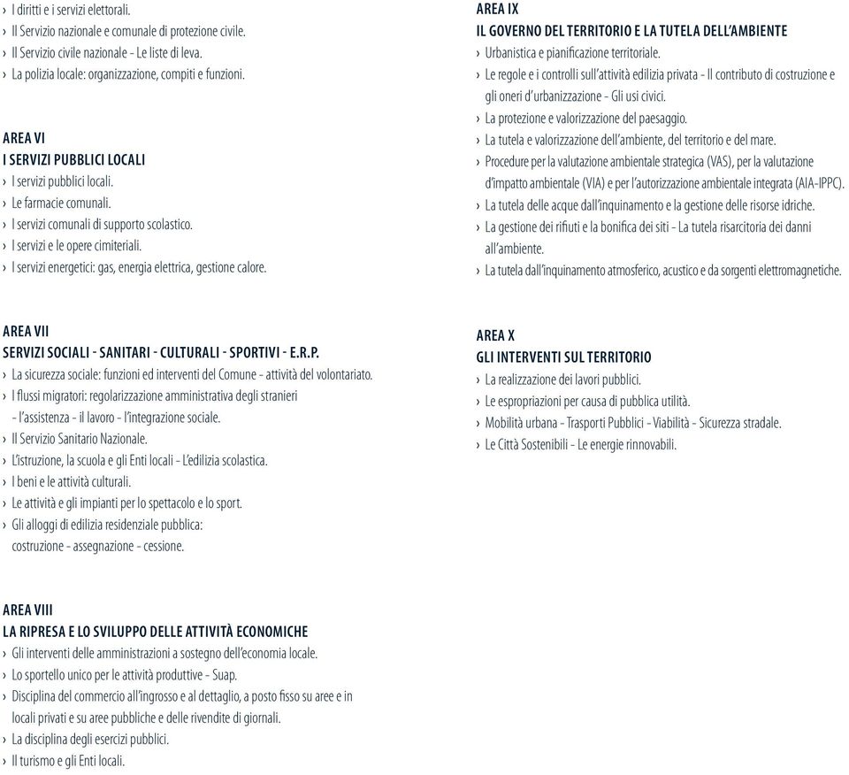 I servizi energetici: gas, energia elettrica, gestione calore. AREA IX Il Governo del territorio e la tutela dell ambiente Urbanistica e pianificazione territoriale.