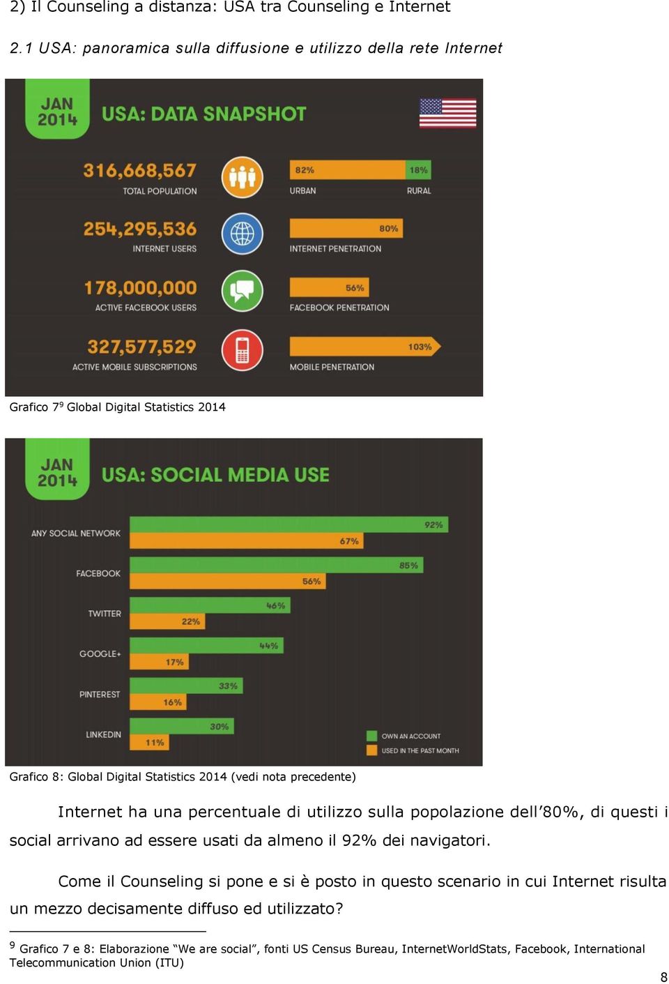 precedente) Internet ha una percentuale di utilizzo sulla popolazione dell 80%, di questi i social arrivano ad essere usati da almeno il 92% dei navigatori.