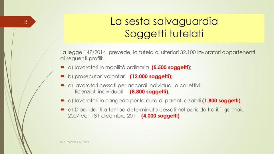 000 soggetti); c) lavoratori cessati per accordi individuali o collettivi, licenziati individuali (8.