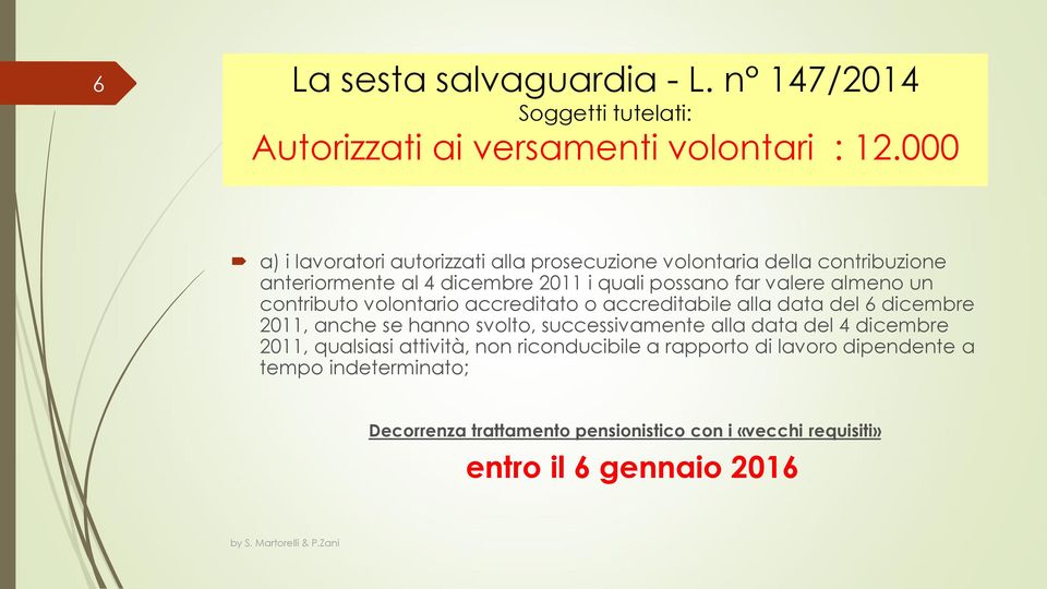 far valere almeno un contributo volontario accreditato o accreditabile alla data del 6 dicembre 2011, anche se hanno svolto,