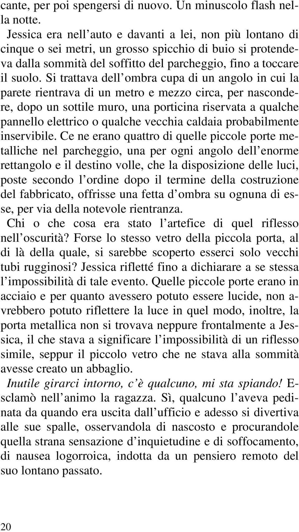 Si trattava dell ombra cupa di un angolo in cui la parete rientrava di un metro e mezzo circa, per nascondere, dopo un sottile muro, una porticina riservata a qualche pannello elettrico o qualche