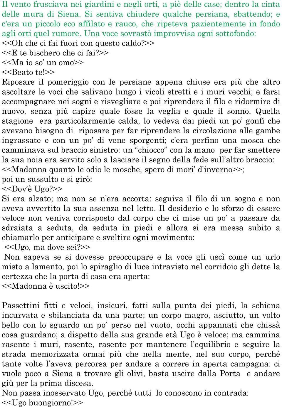 Una voce sovrastò improvvisa ogni sottofondo: <<Oh che ci fai fuori con questo caldo?>> <<E te bischero che ci fai?>> <<Ma io so un omo>> <<Beato te!