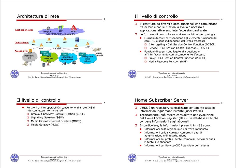 indipendenti dal livello d accesso Interrogating - Call Session Control Function (I-CSCF) Service - Call Session Control Function (S-CSCF) Funzioni di edge: sono legate alla gestione e all