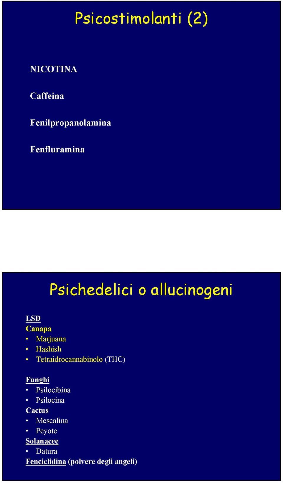 Tetraidrocannabinolo (THC) Funghi Psilocibina Psilocina Cactus Mescalina