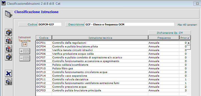 1.4 Generazione voci di [IstruzioniTecniche] per Dopcm E a discrezione del CAT decidere l elenco delle OPERAZIONI da stampare nella Pagina Elenco e frequenza delle Operazioni di Controllo e