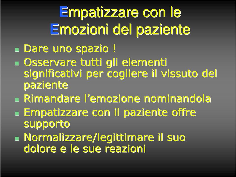 del paziente Rimandare l emozione l nominandola Empatizzare con il