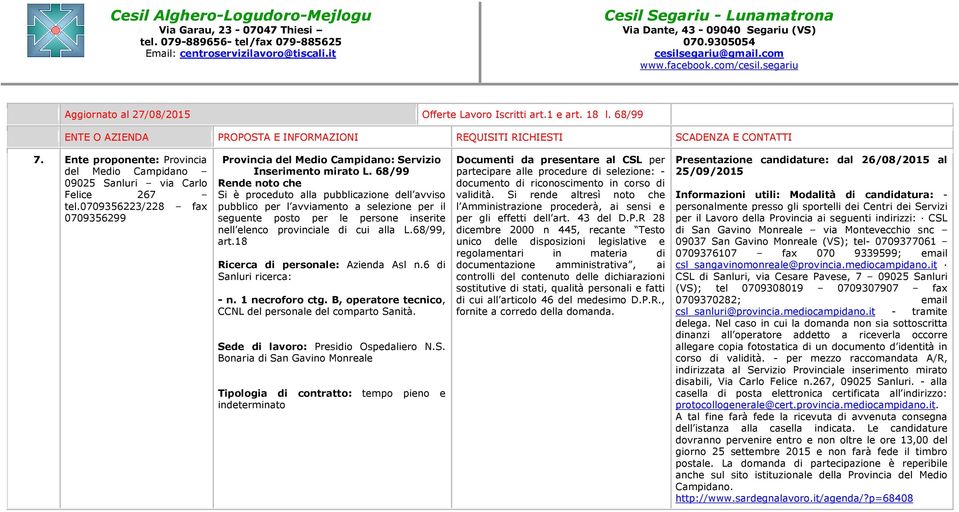 18 Ricerca di personale: Azienda Asl n.6 di Sa