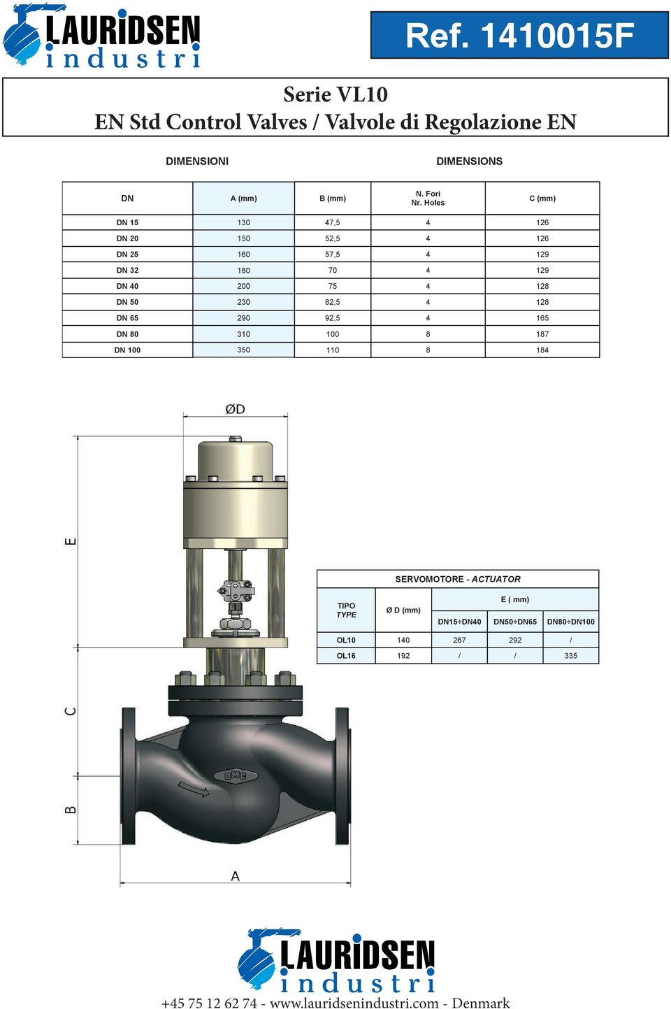 12 DN 50 230 2,5 12 DN 5 290 92,5 15 DN 0 310 100 17 DN 100 350 110 1 SERVOMOTORE ACTUATOR Ø