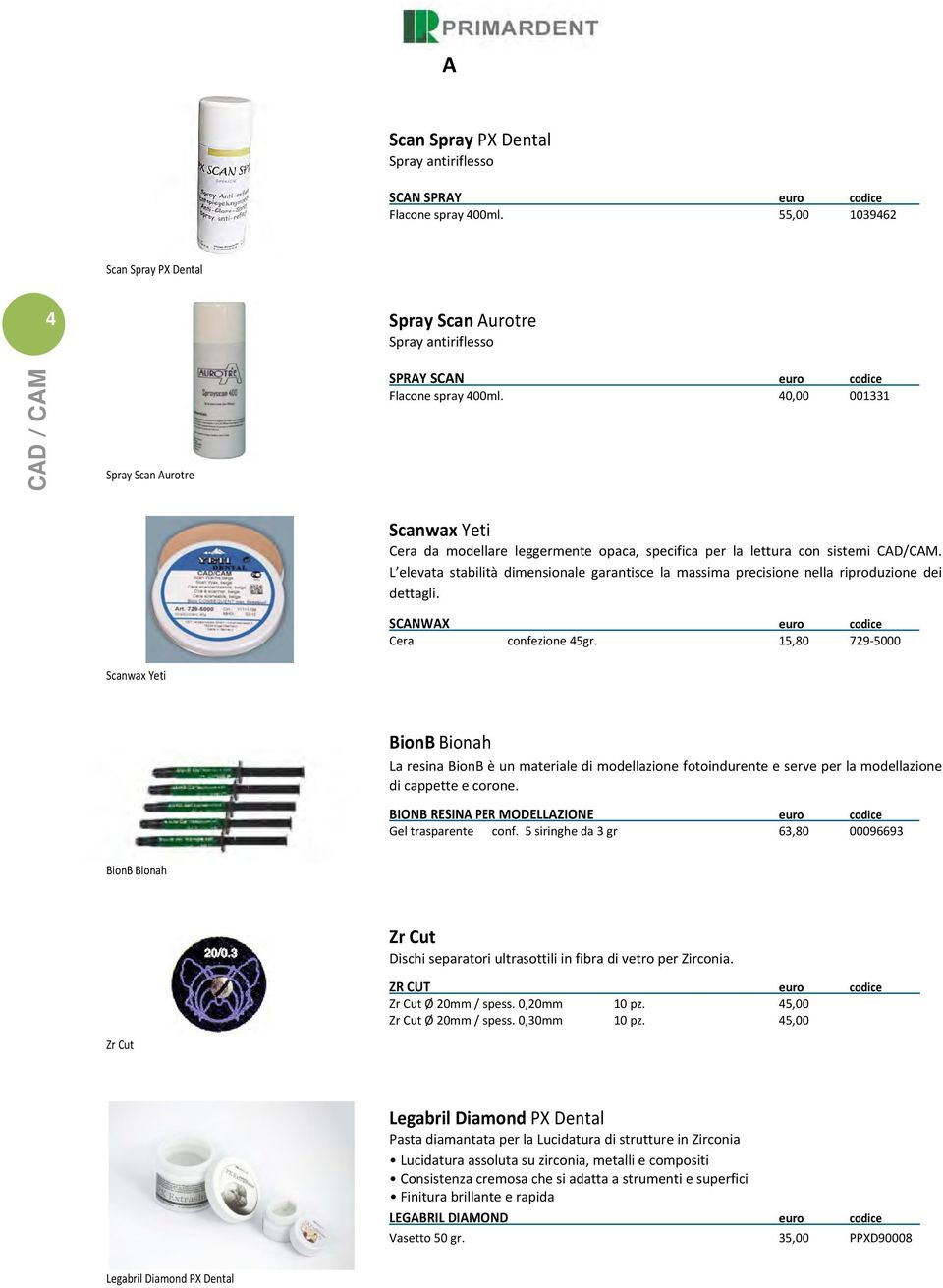 40,00 001331 Scanwax Yeti Cera da modellare leggermente opaca, specifica per la lettura con sistemi CAD/CAM.