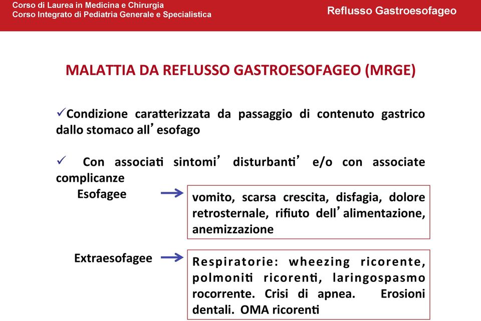 crescita, disfagia, dolore retrosternale, rifiuto dell alimentazione, anemizzazione Extraesofagee