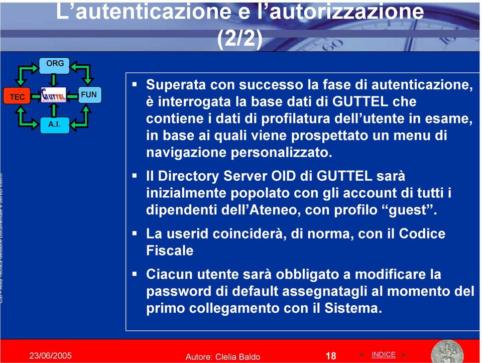 Il Directory Server OID di GUTTEL sarà inizialmente popolato con gli account di tutti i dipendenti dell Ateneo, con profilo guest.