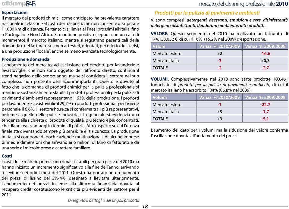 Si mantiene positivo (seppur con un calo di incremento) il mercato italiano, mentre si registrano pesanti cali della domanda e del fatturato sui mercati esteri, orientati, per effetto della crisi, a