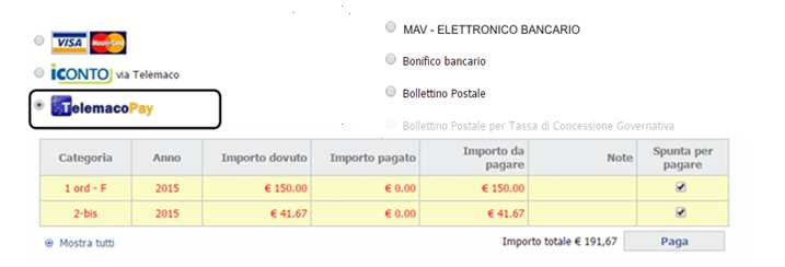 2.4.3 Telemaco Pay L utente di Telemaco che intende utilizzare la modalità di pagamento il proprio conto prepagato deve preventivamente impostare tale modalità di pagamento in Telemaco