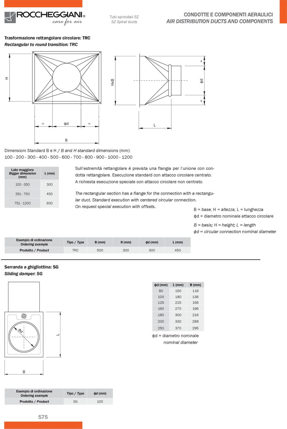 A richiesta esecuzione speciale con attacco circolare non centrato. The rectangular section has a flange for the connection with a rectangular duct.